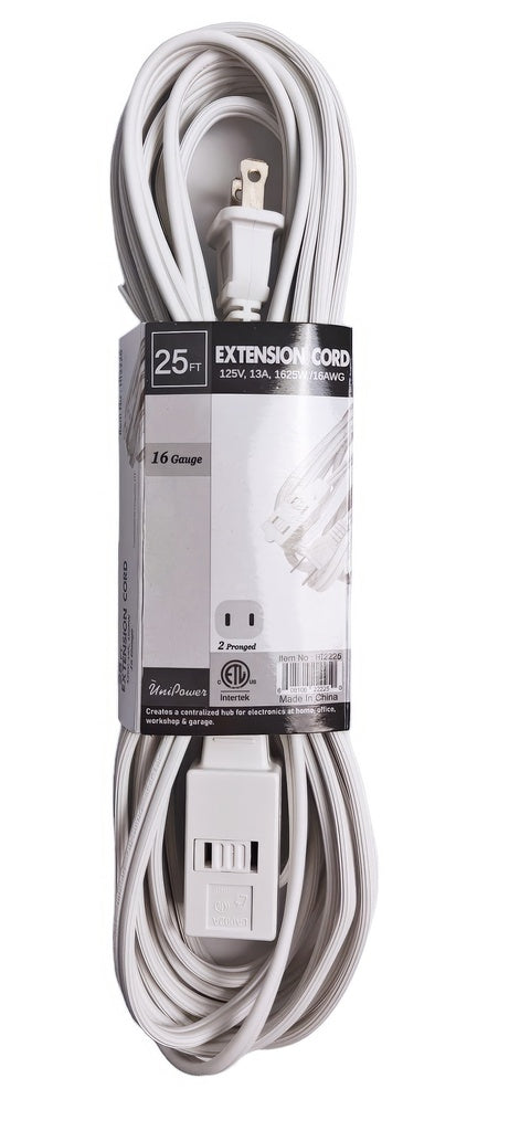 White Extension Cord 25FT Unipower