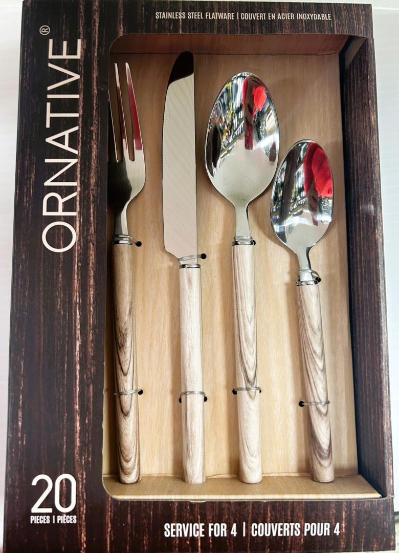 Stainless Flatware Walnut 20pc Ornative