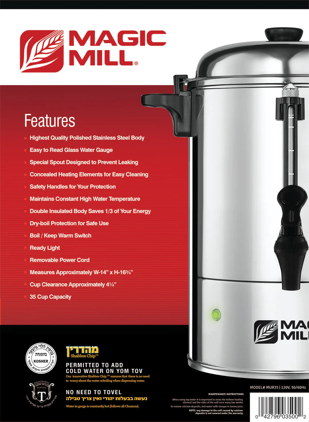Magic Mill Hot Water Urn | 35 Cups | Double Insulated