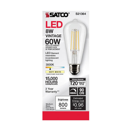 Vintage Filament Bulb 8W LED 3000K Satco