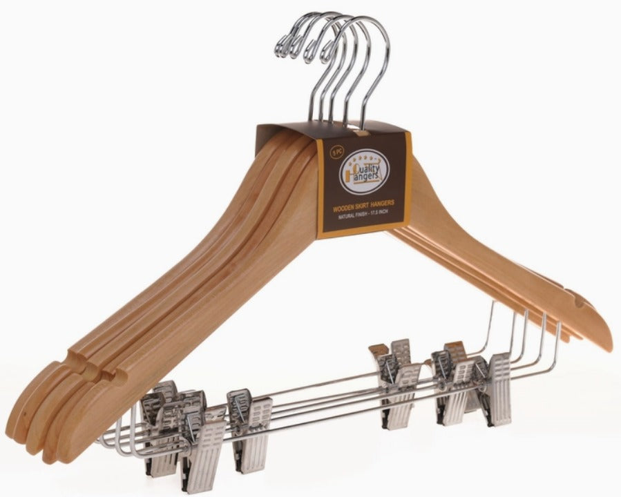 Flat Wooden Skirt Hangers Natural 5pk Quality Hangers