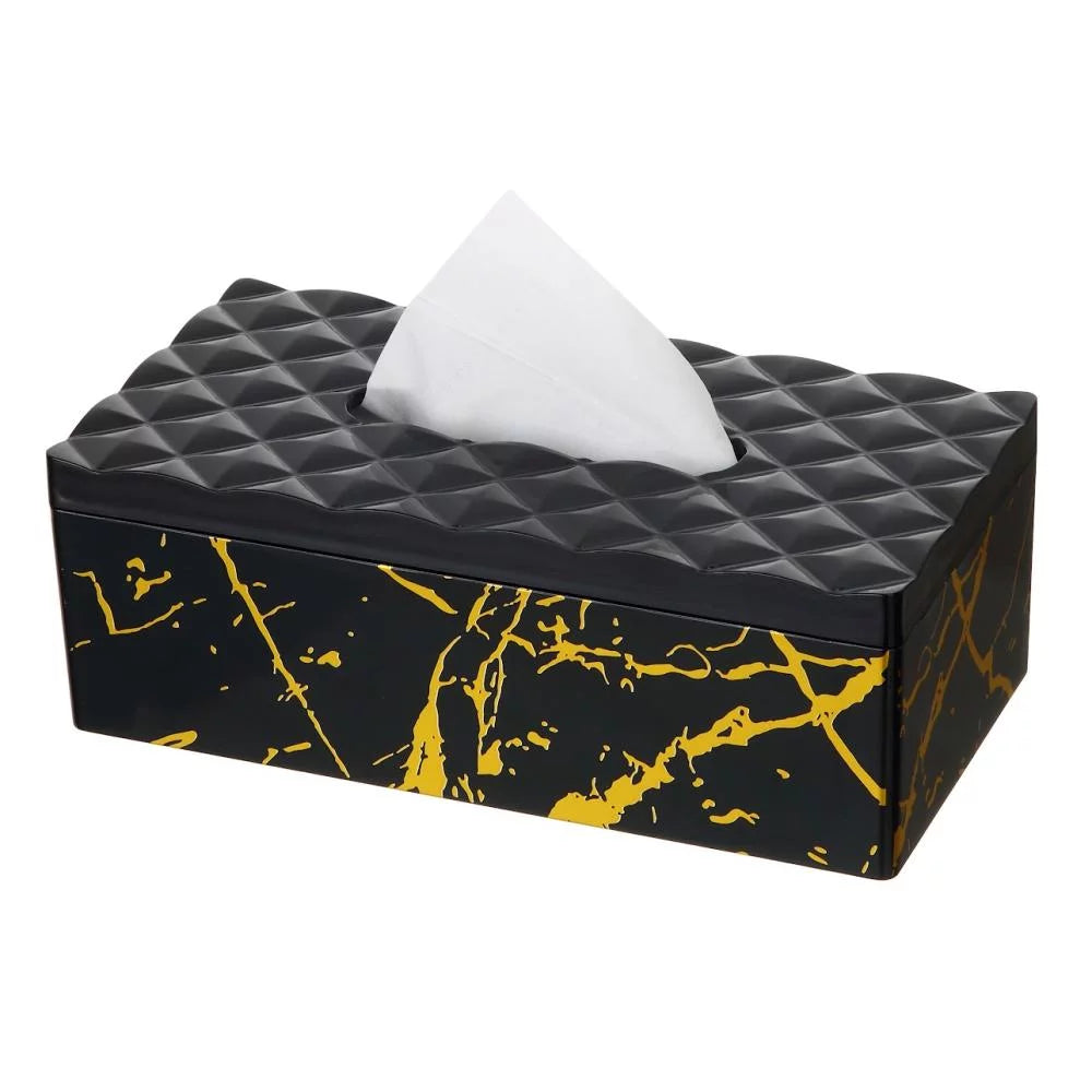 Tissue Box Black w/ Gold Marble