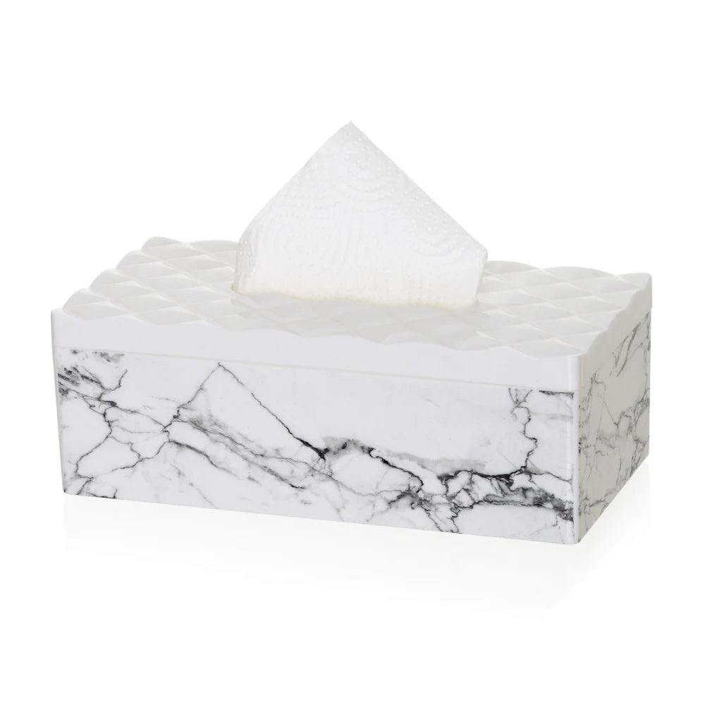 Tissue Box White w/ Grey Marble