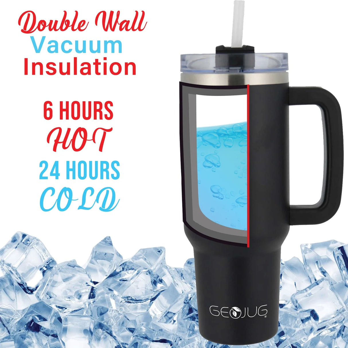 Insulated Tumbler Cup with Handle, Lid & Straw | 40 oz | Stainless Steel | Brentwood