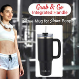 Insulated Tumbler Cup with Handle, Lid & Straw | 40 oz | Stainless Steel | Brentwood