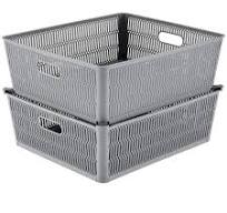 Slide & Stack Storage Tote Large Grey Simplify
