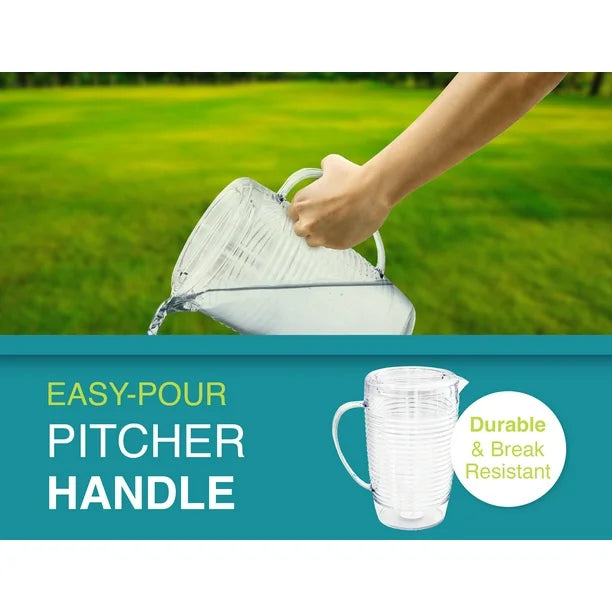 Plastic Beverage Pitcher with Lid | 76 Ounce | Coil Design | Arrow