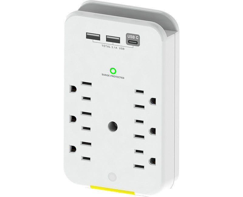 6 Outlet Surge Wall Tap w/ Night Light Go Green
