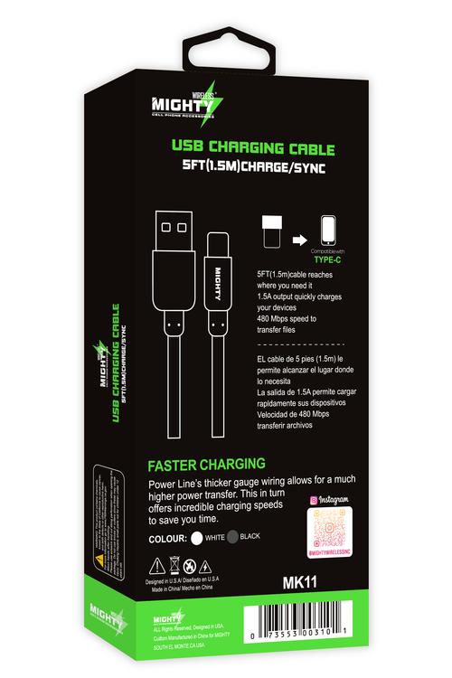 USB Type C Charging Cable 5 ft | Fast Charging | White | Mighty Wireless