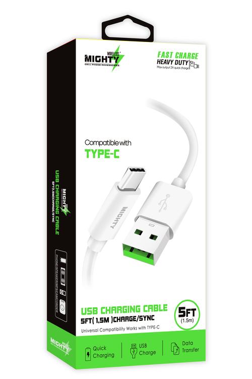 USB Type C Charging Cable 5 ft | Fast Charging | White | Mighty Wireless