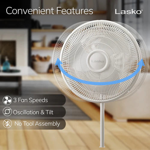 Oscillating Stand Fan White (16") 3 Speed Lasko
