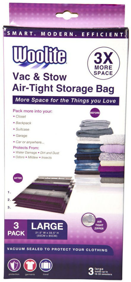 Vac & Stow Air Tight Storage Bag large 3Pk