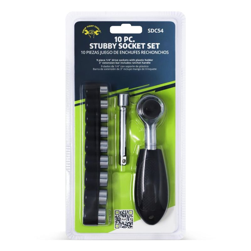 Stubby Socket Set 10pc Grip Tight Tools