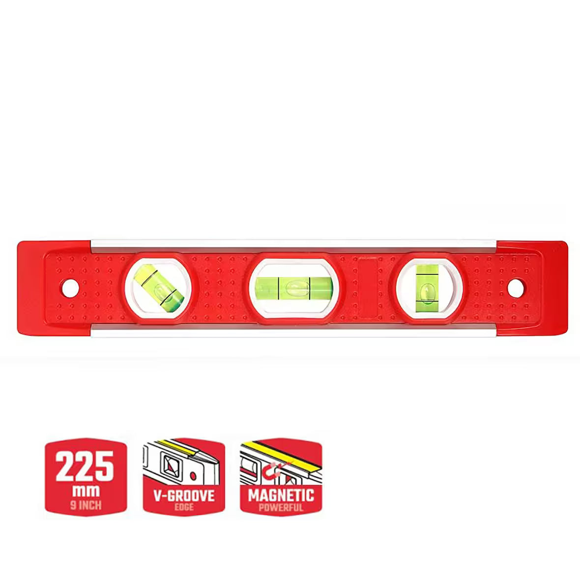 Magnetic Torpedo Level 9" | Red | 3-Vial | 225 mm | Workpro